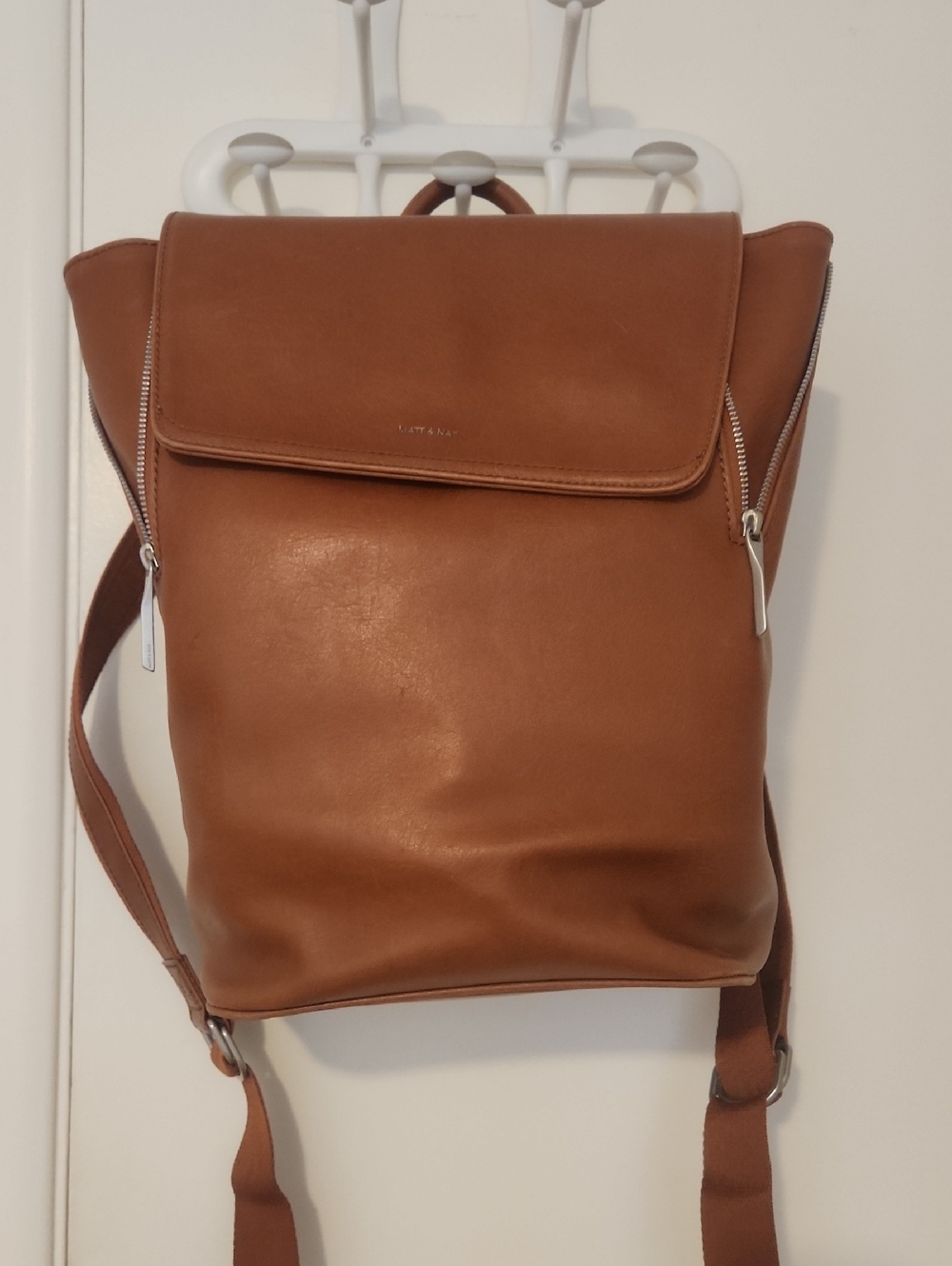Matt & Nat Cognac Vegan Leather Fold-Over Backpack